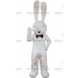 Fantasia de mascote de grande coelho branco com aparência de