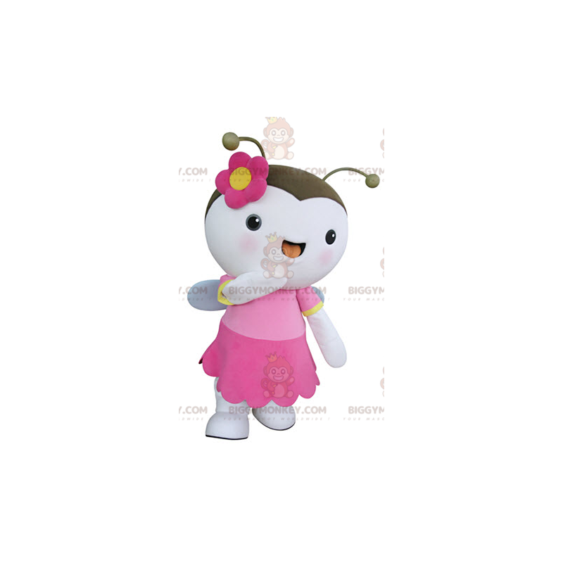 Fantasia de mascote de inseto voador de borboleta branca e rosa Fantasia de mascote de inseto voador de borboleta branca e rosa