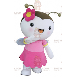 Fantasia de mascote de inseto voador de borboleta branca e rosa