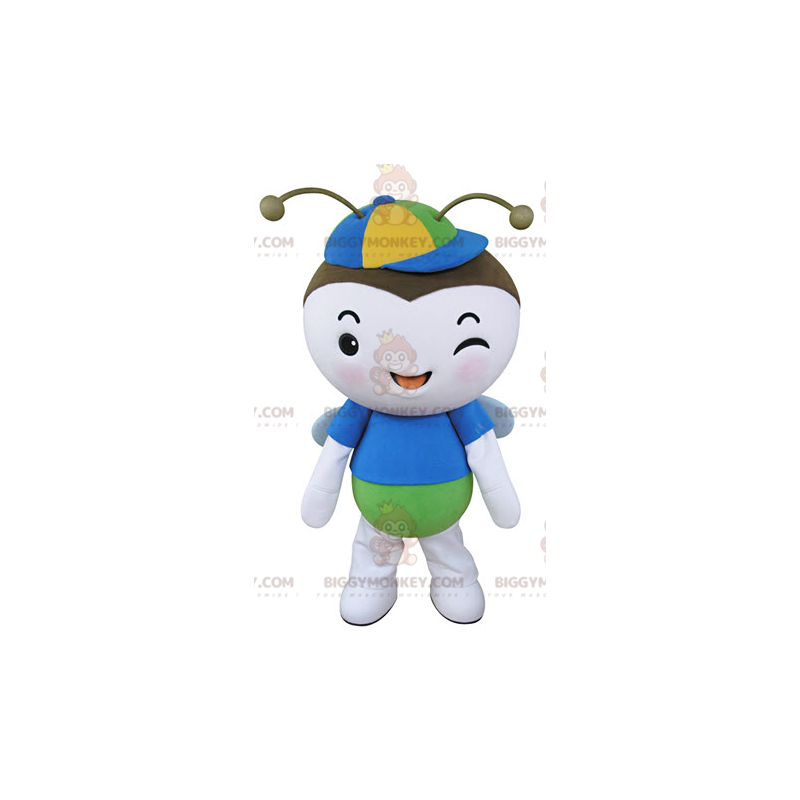 Blågrønn og hvit sommerfugl flygende insekt BIGGYMONKEY™ maskotdrakt - Insektmaskoter - BIGGYMONKEY_05037 - BiggyMonkey.com
