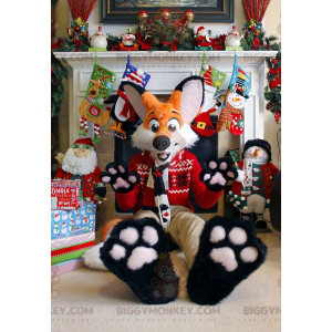 Orange and White Fox BIGGYMONKEY™ Mascot Costume in Christmas