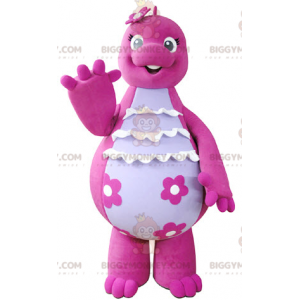 Costume de mascotte BIGGYMONKEY™ de dinosaure rose et blanc