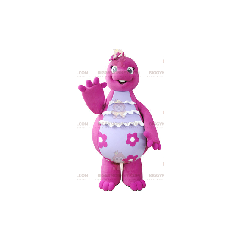 Söt och rolig rosa och vit dinosaurie BIGGYMONKEY™ maskotdräkt Söt och rolig rosa och vit dinosaurie BIGGYMONKEY™ maskotdräkt