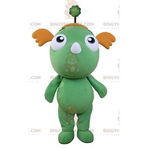 Traje de mascote BIGGYMONKEY™ de dragão verde e laranja. Traje
