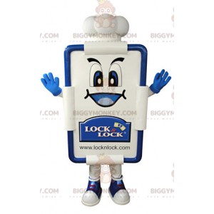 Disfraz de mascota de cartón de restaurante blanco y azul