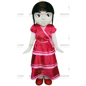 Traje de mascote BIGGYMONKEY™ de menina marrom vestida de