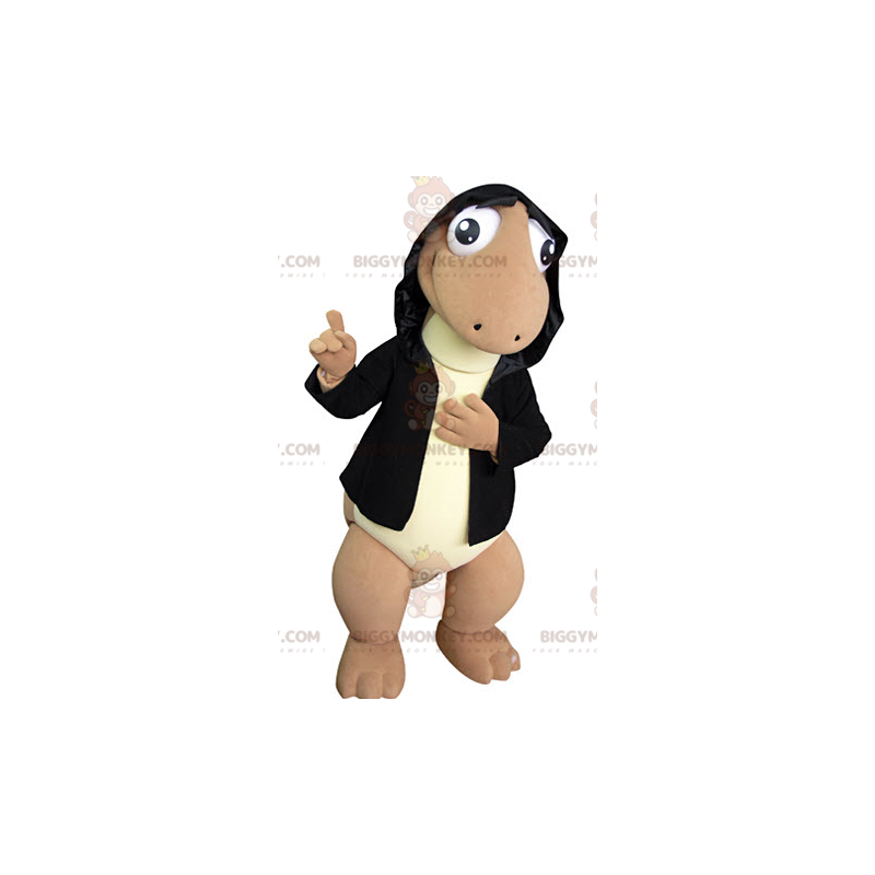 Costume mascotte BIGGYMONKEY™ dinosauro marrone e giallo con Costume mascotte BIGGYMONKEY™ dinosauro marrone e giallo con