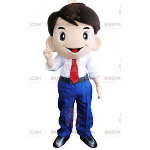 BIGGYMONKEY™ Mascot Costume of Smiling Man in Tie Suit -