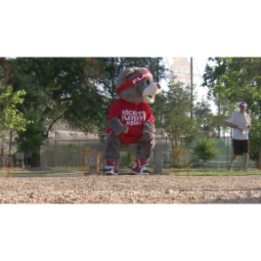 BIGGYMONKEY™ Mascottekostuum van grijze beer in rode