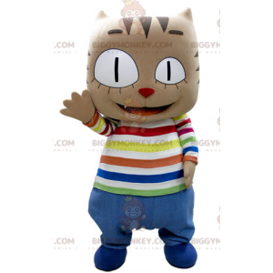 BIGGYMONKEY™ Mascot Costume Brown Cat With Big Head In Colorful