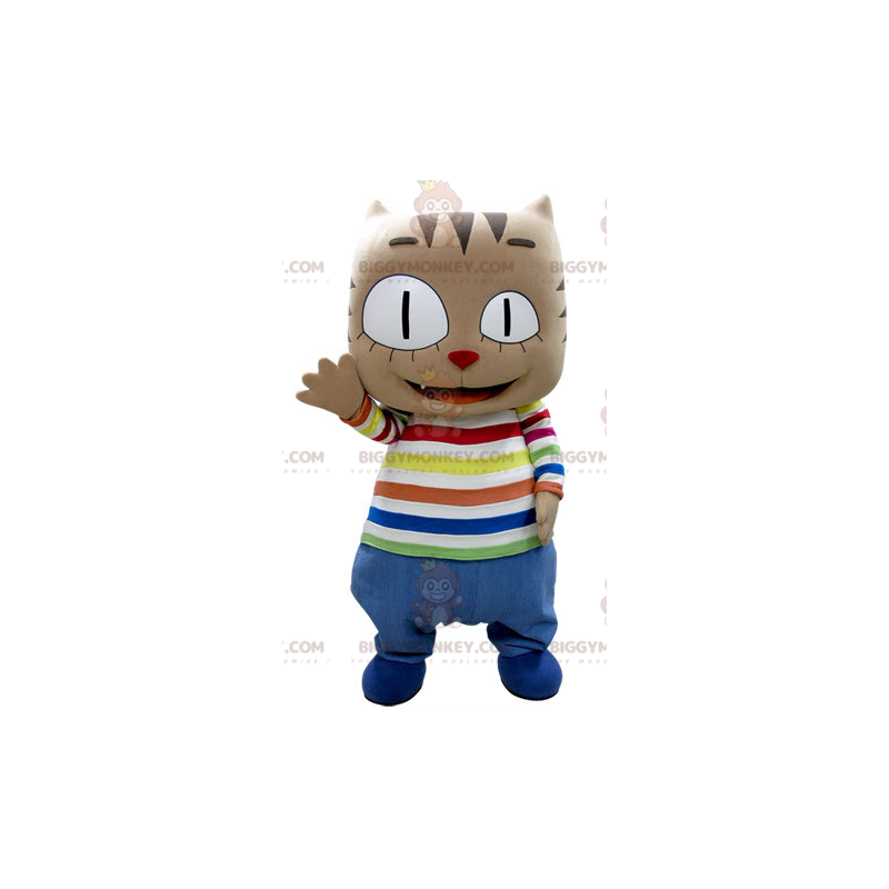 Traje de mascote BIGGYMONKEY™ gato marrom com cabeça grande em Traje de mascote BIGGYMONKEY™ gato marrom com cabeça grande em