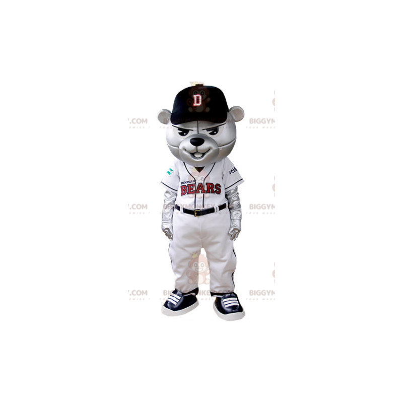 Grå bjørn BIGGYMONKEY™ maskotkostume klædt i baseballtøj - Grå bjørn BIGGYMONKEY™ maskotkostume klædt i baseballtøj -