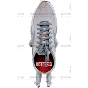 Zapato blanco rojo y gris BIGGYMONKEY™ Mascot Costume. Disfraz