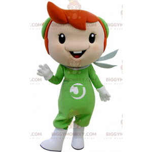 Rødt hår dreng BIGGYMONKEY™ maskot kostume klædt i grønt -
