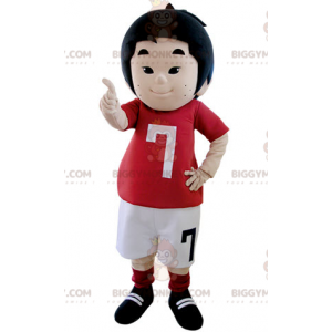 Lille dreng BIGGYMONKEY™ maskotkostume klædt i fodboldtøj -