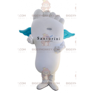 BIGGYMONKEY™ maskotdräkt jätte vit fot med blå vingar -