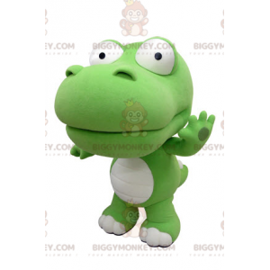 Jättegrön och vit krokodil BIGGYMONKEY™ maskotdräkt. Dinosaur