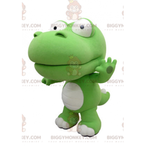 Jättegrön och vit krokodil BIGGYMONKEY™ maskotdräkt. Dinosaur