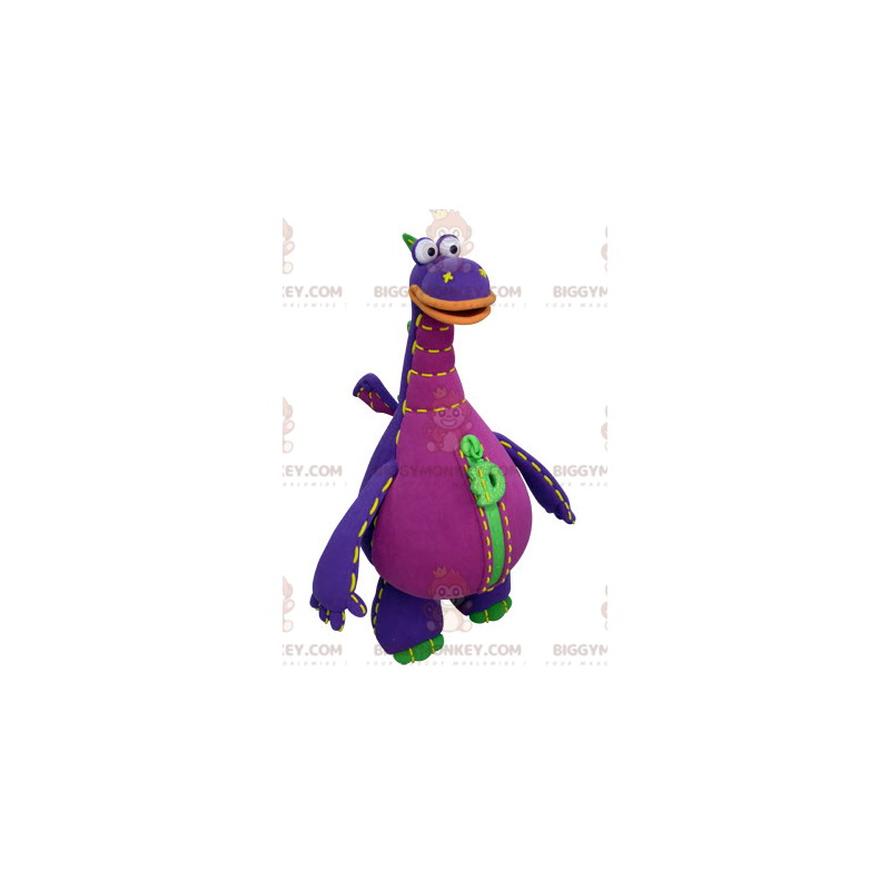 Costume de mascotte BIGGYMONKEY™ de dragon violet vert et Costume de mascotte BIGGYMONKEY™ de dragon violet vert et
