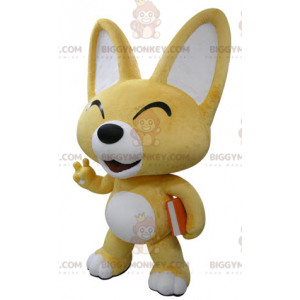 Fato de mascote BIGGYMONKEY™ de raposa amarela e branca. Fato