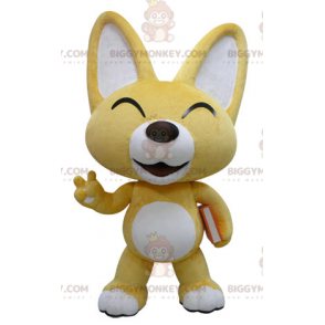 Disfraz de mascota BIGGYMONKEY™ de zorro amarillo y blanco.
