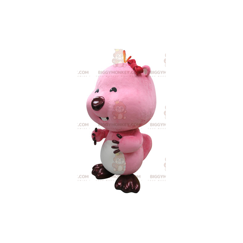 Rosa och vit bäver BIGGYMONKEY™ maskotdräkt. Otter BIGGYMONKEY™ Rosa och vit bäver BIGGYMONKEY™ maskotdräkt. Otter BIGGYMONKEY™