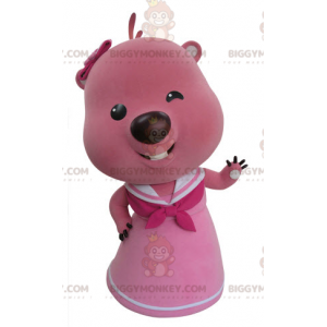 Ροζ και Λευκή Στολή μασκότ BIGGYMONKEY™ Beaver. Στολή μασκότ Otter BIGGYMONKEY™ - Ζώα του δάσους - BiggyMonkey.com