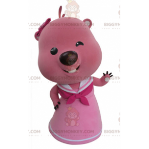 Ροζ και Λευκή Στολή μασκότ BIGGYMONKEY™ Beaver. Στολή μασκότ Otter BIGGYMONKEY™ - Ζώα του δάσους - BiggyMonkey.com