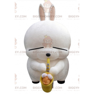 BIGGYMONKEY™ Big White Rabbit Saxofon Mascot Costume -
