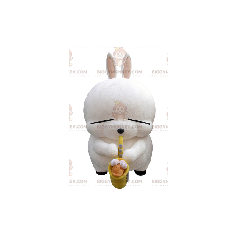 Costume de mascotte BIGGYMONKEY™ de gros lapin blanc avec un Costume de mascotte BIGGYMONKEY™ de gros lapin blanc avec un