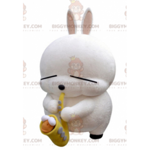 Στολή μασκότ σαξοφώνου BIGGYMONKEY™ Big White Rabbit Saxophone - Μασκότ κουνελιού - BIGGYMONKEY_05108 - BiggyMonkey.com