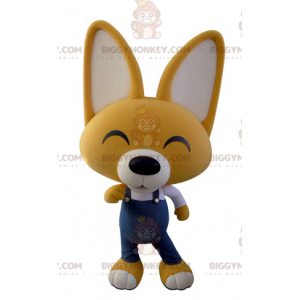 BIGGYMONKEY™ Mascot Costume Yellow & White Fox In Overalls -