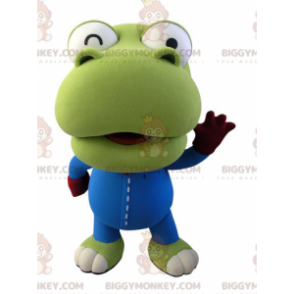 Traje de mascote de crocodilo gigante verde e branco
