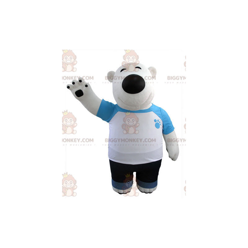Traje de mascote BIGGYMONKEY™ de urso branco e preto vestido de