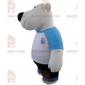 Traje de mascote BIGGYMONKEY™ de urso branco e preto vestido de