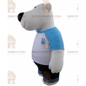 Traje de mascote BIGGYMONKEY™ de urso branco e preto vestido de