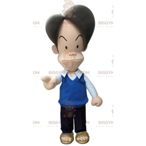 BIGGYMONKEY™ Mascot Costume of Angry Looking Man in Blue and