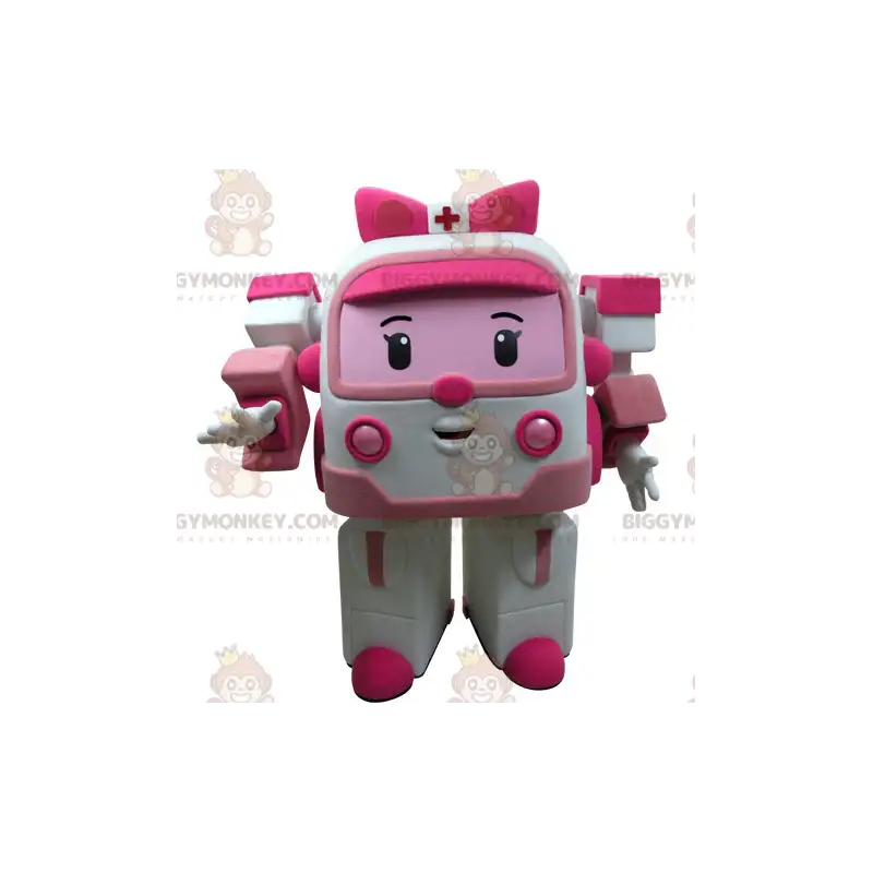 BIGGYMONKEY™ Mascot Costume White and Pink Transformers Toy BIGGYMONKEY™ Mascot Costume White and Pink Transformers Toy