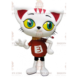 Giant White Cat With Big Eyes BIGGYMONKEY™ Mascot Costume -
