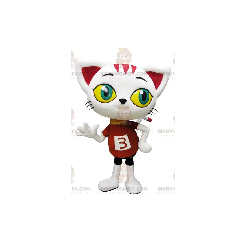 Jättevit katt med stora ögon BIGGYMONKEY™ maskotdräkt - Jättevit katt med stora ögon BIGGYMONKEY™ maskotdräkt -