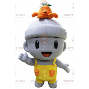 BIGGYMONKEY™ Mascot Costume Very Smiling Gray Snowman With