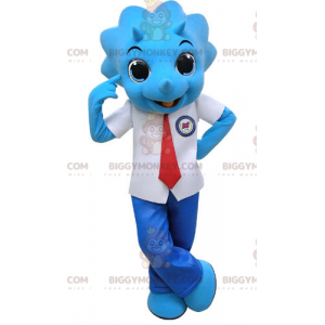Blue Rhinoceros BIGGYMONKEY™ Mascot Costume Dressed In Tie Suit