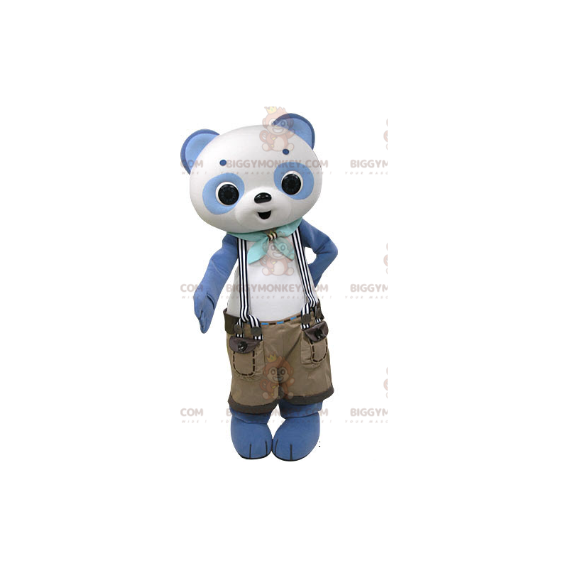 Costume da mascotte Panda BIGGYMONKEY™ blu e bianco con Costume da mascotte Panda BIGGYMONKEY™ blu e bianco con