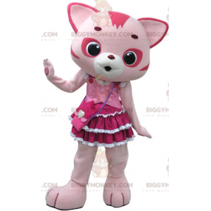 Ροζ και λευκή στολή μασκότ γάτας BIGGYMONKEY™ με χαριτωμένο