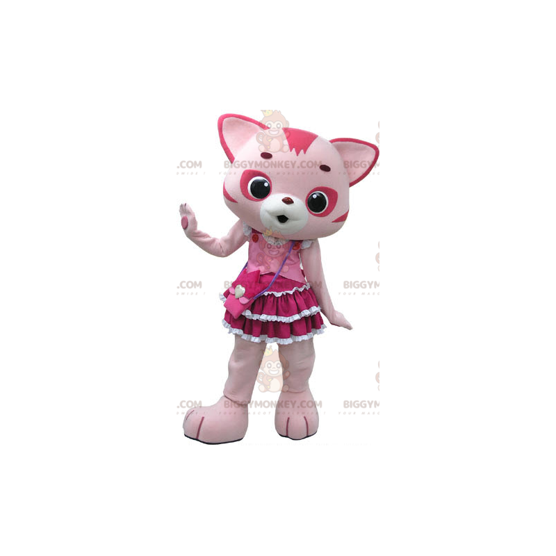 Pink and White Cat BIGGYMONKEY™ Mascot Costume with Cute Dress Pink and White Cat BIGGYMONKEY™ Mascot Costume with Cute Dress