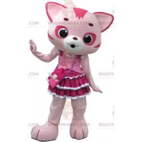 Pink and White Cat BIGGYMONKEY™ Mascot Costume with Cute Dress