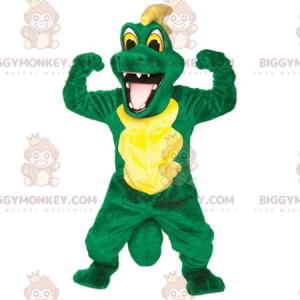 Costume mascotte BIGGYMONKEY™ coccodrillo verde e giallo -