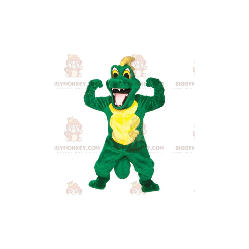 Costume mascotte BIGGYMONKEY™ coccodrillo verde e giallo - Costume mascotte BIGGYMONKEY™ coccodrillo verde e giallo -
