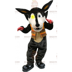 Black Wolf BIGGYMONKEY™ maskottiasu silmälapulla -