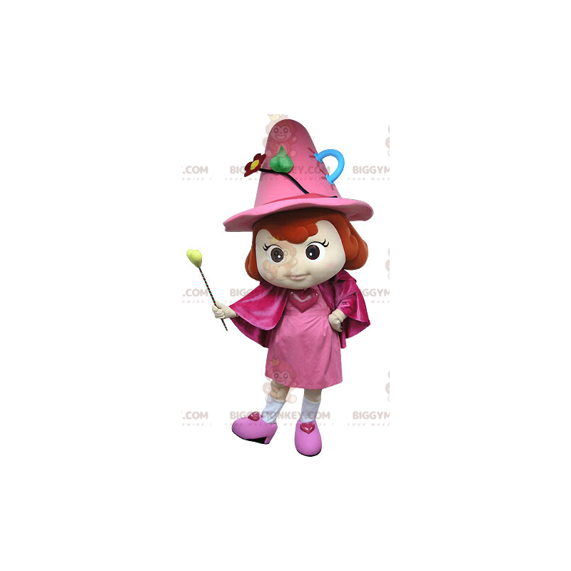 BIGGYMONKEY™ Pink Fairy Mascot Costume with Hat and Wand -